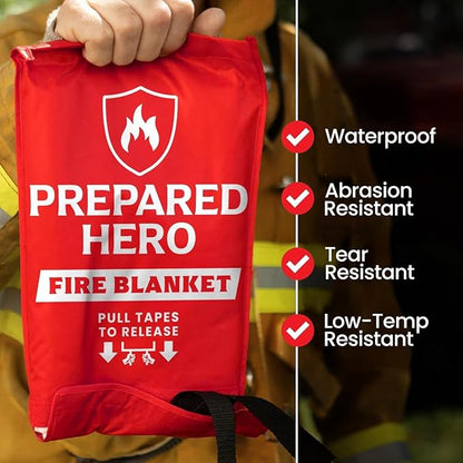 Prepared Hero Emergency Fire Blanket - 4 Pack - Fire Suppression for Kitchen, 39” x 39” Fiberglass Fire Blanket for Home