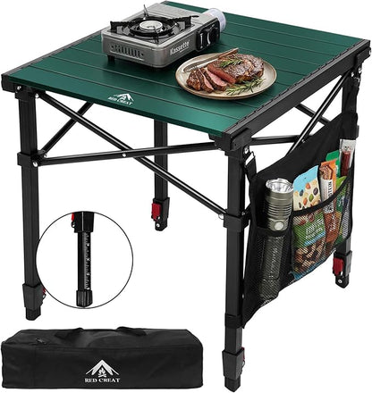 Camping Table Portable Foldable with Adjustable Height, Lightweight Collapsible Aluminum Roll-Up Camp Table with Storage Bag & Carry Bag, Heat-Resistant for RV Picnic BBQ Camping (Medium 20"×18")