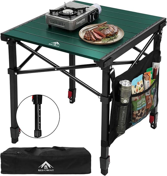 Camping Table Portable Foldable with Adjustable Height, Lightweight Collapsible Aluminum Roll-Up Camp Table with Storage Bag & Carry Bag, Heat-Resistant for RV Picnic BBQ Camping (Medium 20"×18")