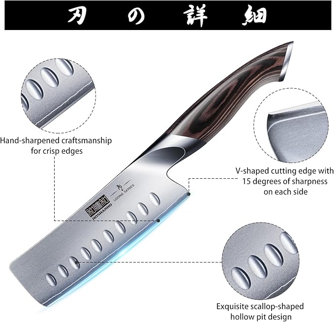 HOSHANHO 5.5 Inch Nakiri Knife, Japanese High Carbon Stainless Steel Chef Knife, Multipurpose Meat Vegetable Sharp Kitchen Knife with Ergonomic Pakkawood Handle