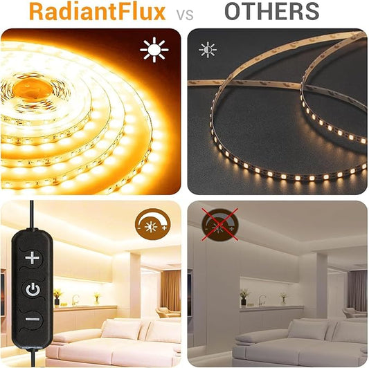 RadiantFlux 30ft Warm White Led Strip Lights for Living Room, Home Decor, 540 LEDs, Dimmable, Super Bright Flexible LED Light Strips for Bedroom, Kitchen, Vanity Mirror, House Warming Gifts New Home