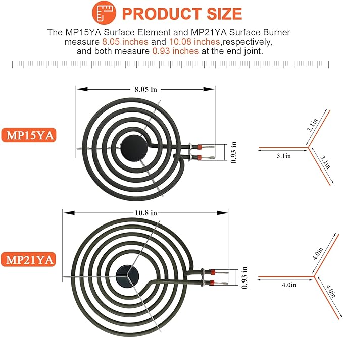 【2026 UPGRADED】 MP22YA Electric Range Burner Element Unit Set - Replacement for Ken-more Whirlpool May-tag Hardwick Norge Ranges/Stoves - Include 2 pcs MP15YA 6" and 2 pcs MP21YA 8" by Beaquicy