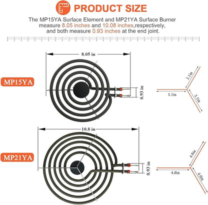【2026 UPGRADED】 MP22YA Electric Range Burner Element Unit Set - Replacement for Ken-more Whirlpool May-tag Hardwick Norge Ranges/Stoves - Include 2 pcs MP15YA 6" and 2 pcs MP21YA 8" by Beaquicy
