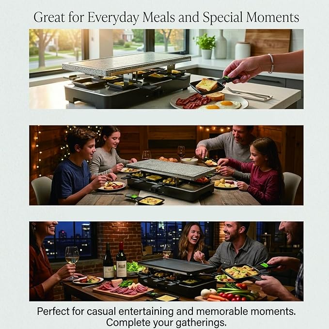 Artestia Indoor Electric Party Grill for 6–8 People, 1700W Korean BBQ Table Grill & Raclette Cheese Melting Grill, Nonstick & Granite Plates, Adjustable Temperature for Family & Party Use