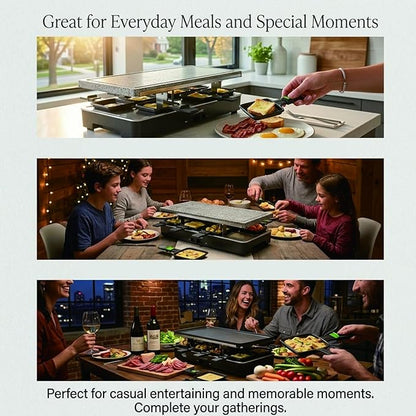 Artestia Indoor Electric Party Grill for 6–8 People, 1700W Korean BBQ Table Grill & Raclette Cheese Melting Grill, Nonstick & Granite Plates, Adjustable Temperature for Family & Party Use