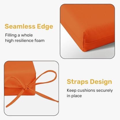 UNIKOME Outdoor Chair Cushions Pack of 4, Water Resistant Patio Cushions with Ties, High Density Sponge Filling Square Corner Seat Cushions for Outdoor Furniture, 18.5"*16"*3", Orange