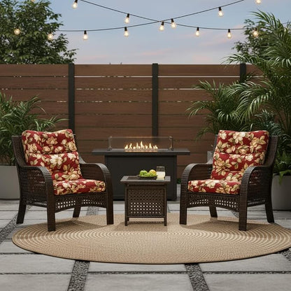 Outdoor Tufted High-Back Chair Cushions, One-Piece Hinged Seat and Back Design, Reversible with 4 Ties, Durable Polyester Fabric, Recycled Fiber Fill - Set of 2, Roma Floral