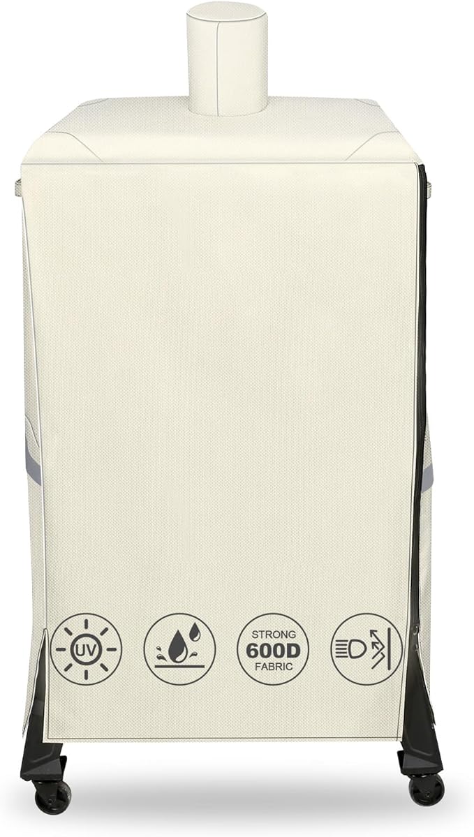 QuliMetal Vertical Smoker Cover for Pit Boss 4/5/7 Series Vertical Smokers, PBV4PS1, PBV5PW1, PBV4PS2, PBV5P1, 600D Waterproof Fade Resistant Grill Cover with Zipper Design for Pitboss 73550, Beige