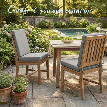 California Umbrella Outdoor Dining Chair, Set of 2 Patio Seat Cushions, 20 x 40 Inch, Premium Outdoor Memory Foam, Fade Resistant, Sunbrella Fabric, Fabric Ties, Granite