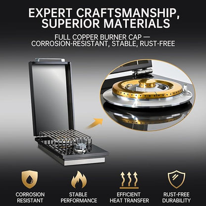 Built-in Single Side Grill Burner with Cover, Black 304 Stainless Steel Side Burner for Outdoor Kitchen, Propane & Natural Gas, Outdoor BBQ for Family Patio Parties