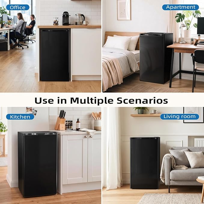 Antarctic Star 3.2 Cu.Ft. Compact Refrigerator,Single Door Mini Fridge with Adjustable Thermostat,Low noise for Apartment,Dorm,Office,BLACK