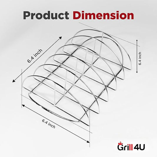 BBQ Rib Rack for Smoking - Heavy Duty 16" Non-Stick Grill Rib Rack | 5-Slot Stainless Steel Smoker Rack for Ribs | Perfect for Grills, Smokers & Ovens | Easy to Clean Dishwasher Safe Roasting Rack