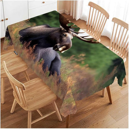 Swono Moose Tablecloth Wild Animal Moose Rest Grass Forest Decorative Table Cover Tabletop Table Cloth for Kitchen, Party Banquet and Holiday Tablecloth, 52x70 Inch(4-6 Seats)