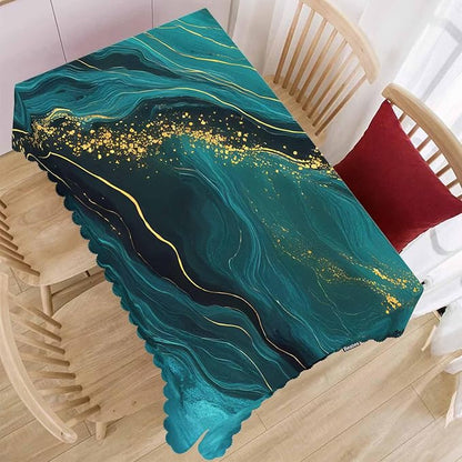 Tablecloth Marble Green, Abstract Liquid Marble Gold Green Rectangular Table Cover Kitchen Table Cloth for Dining Hotel Coffee Parties Tabletop Decoration, 52x70 Inch