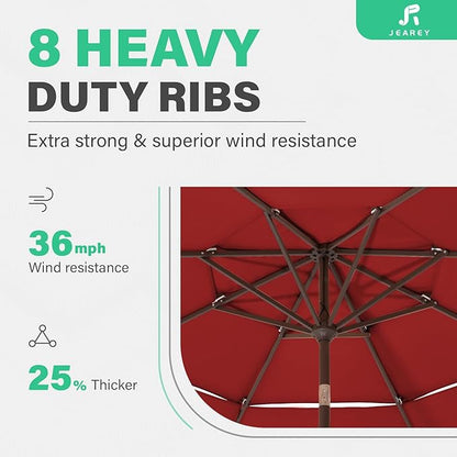 JEAREY 3 Tiers 9 FT Patio Umbrellas Outdoor Table Umbrella with Push Button Market Umbrella 8 Sturdy Ribs UV Protection Waterproof for Garden,Red