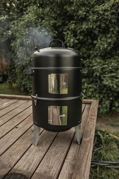 GasOne Vertical Smoker with Thermometer – 16 Inch Heavy Duty Charcoal Smoker – Multipurpose Charcoal BBQ Grill Smoker for Outdoor, Camping – Easy Assembly, 2 Access Doors Grill with Smoker