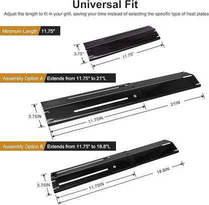Criditpid Universal Adjustable Porcelain Steel Heat Plates, Heat Tent, Flavorizer Bar, Burner Cover, Flame Tamer for Brinkmann, Charbroil, Nexgrill, Backyard, Extend from 11.75 to 21 Inch, 5-Pack