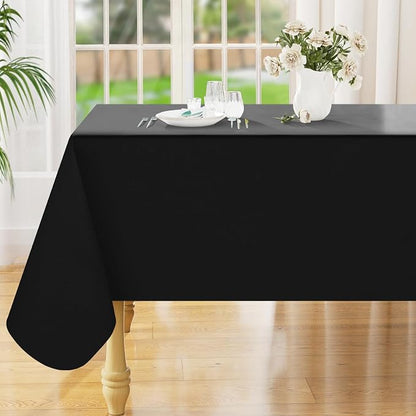 Smiry Rectangle Table Cloth 60x120 Inch, Waterproof Wipeable Vinyl Tablecloths Protector, Oil Spill Proof Plastic Table Cover for Dining, Picnic, Camping, Outdoor, Black