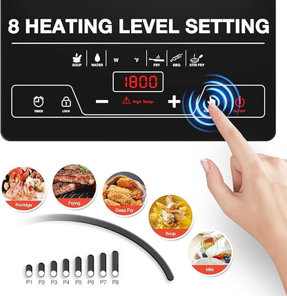 VBGK Single Burner Electric Cooktop,1800W Electric Stove Top Portable Cooktop LED Touch Control,8 Power Levels, Kids Lock