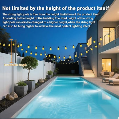 SINLEY 6 Pack Suspension Outdoor String Light Poles for Outside String Lights Hanging,with Clip and Holder,Light Post Mounting Stand for Patio Fence Wall Garden Backyard Deck