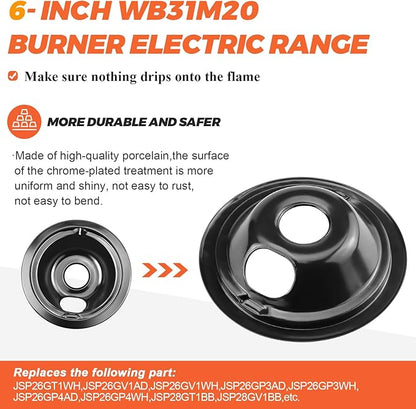 WB31M19 WB31M20 Porcelain Drip Pan Bowls - Includes 1 Pack 8-Inch WB31M19 and 3 Pack 6-Inch WB31M20 - Replacement for Ken-more GE Hotpoint Burner Electric Range