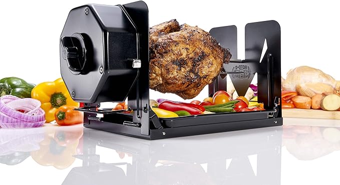 ROTO-Q 360 Cordless Universal Rotisserie Kit for Grills Ovens and Smokers - Non-Electric Wind-up Spit Roaster, Gas or Charcoal BBQ - Compatible with Kamado Joe Green Egg Kettle (Black) | Cordless wind-up rotisserie works with grills, ovens and smokers ...