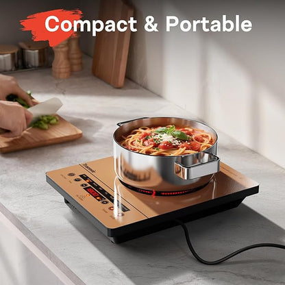 Single Burner Electric Cooktop, One Burner Ceramic Stove 1800W, Portable Electric Cooktop with Touch Control, Child Safety Lock, 4 Hour Timer, Overheat Protection, 110V-120V Plug in, Orange