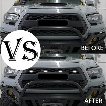 LED Grill Lights for 2016-2022 Aftermarket Toyota Tacoma TRD PRO Grille with Harness & Fuse(White light with black housing)