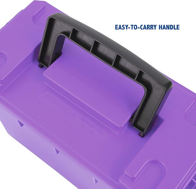 Sheffield 12632 Ammo Storage Box, Stackable .30 Cal Field Boxes, Water and Dust Resistant, Lockable Storage Box with Handle, Secures Hunting Gear, Supplies, & Bullets, Made in USA, Purple(Pack of 6)