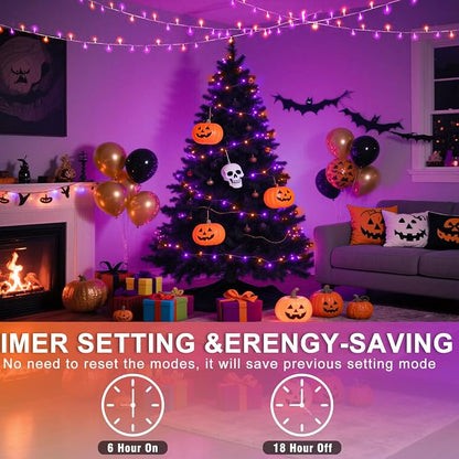 82FT 250 LED Orange and Purple Halloween String Lights Outdoor Indoor | Plug in Waterproof 8 Modes Clear Wire String Twinkle Lights for Bedroom Outside Patio Xmas Party Holiday Decorations
