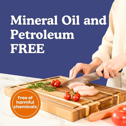 Non-Toxic Acacia Wood Cutting Board, Mineral Oil & Plastic Free, 16x11 in | Petroleum & BPA free. FSC-certified wood. Knife-friendly surface. Beeswax, flaxseed & lemon oil finish.
