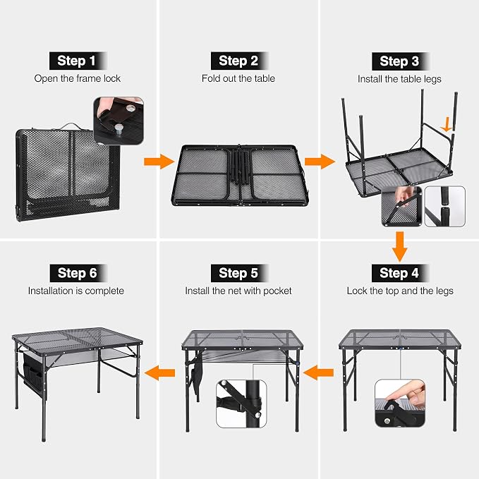 REDCAMP 36x24 Folding Grill Table for Outside, Lightweight Portable Metal Aluminum Outdoor Grill Table with Adjustable Height Legs, Great for Camping Picnic Cooking BBQ, Black 3ft