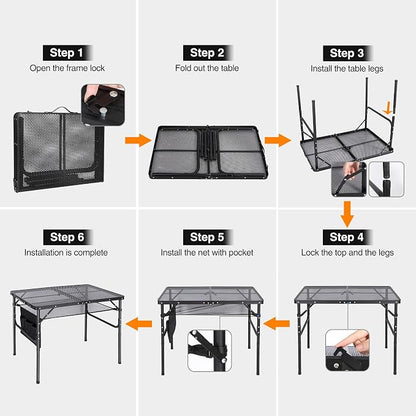REDCAMP 36x24 Folding Grill Table for Outside, Lightweight Portable Metal Aluminum Outdoor Grill Table with Adjustable Height Legs, Great for Camping Picnic Cooking BBQ, Black 3ft