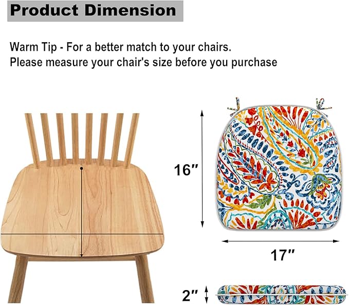 DYTXIII Set of 4 Outdoor Chair Cushions with Ties,Water Repellent Patio Chair Pads 17"x 16" for Outdoor Furniture,Round Corner Seat Cushions for Garden Yard Kitchen Paisley Multi