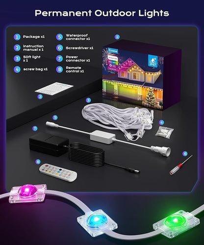 Permanent Outdoor Lights for House,50ft RGB+IC Lights with 16 Million Colors & 50 Scene Modes, App/Remote Control, IP67 Waterproof, DIY Music Sync, for Christmas, Holiday & Party Decor
