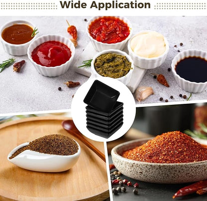 24 PCS Dipping Sauce Bowls, Plastic Soy Sauce Dishes, Small Square Design for Condiments, Black, Ideal for BBQ, Parties, and Dining Tables
