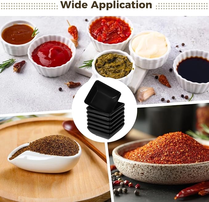 Homaisson 24 PCS Dipping Sauce Bowls, Plastic Soy Sauce Dishes, Small Square Design for Condiments, Black, Ideal for BBQ, Parties, and Dining Tables