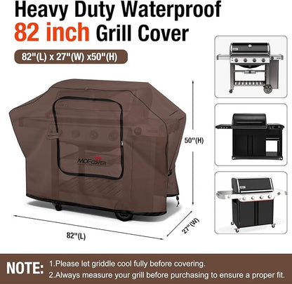 Exclusive Foldable 82 inch Grill Cover, 600D Heavy Duty XXL Outdoor BBQ Cover for 6 Burners Grill Weber Nexgrill CharBroil Monument, Coffee