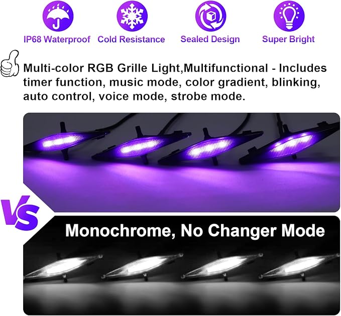 RGB Led Grill Lights for 2014-2019 Toyota 4runner Raptor Light | Trd Pro SR5 Off-Road Limited Grille Grills Light, Raptor Lights for 4Runner TRD Pro 2020 2021 2022 2023 2024