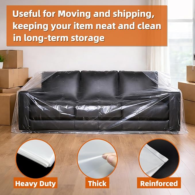 Yotelab Plastic Couch Cover for Moving and Storage, 92Wx42Dx62/41H Inch | Open, No Seal, Clear Moving Bags for Chair, Loveseat, Sofa, or Other Bulky Furniture