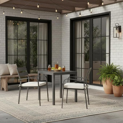 Indoor/Outdoor Chair Pads in Sunbrella Fabric – 17''x17'' Patio Seat Cushions with Foam Insert, Removable Reversible Cover & Ties for Patio Dining Chairs – Set of 2 or 4, Cast Pumice