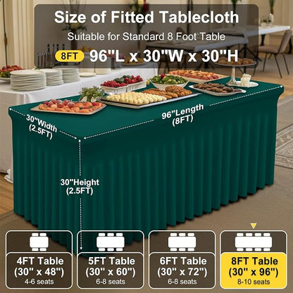Smiry Spandex Elastic Fitted Table Cloth Skirt for 8FT Rectangle Table | Stretch Washable Table Cloth, Banquet Table Cover for Wedding, Party, Indoor & Trade Shows, (Blackish Green, 96Lx30Wx30H)