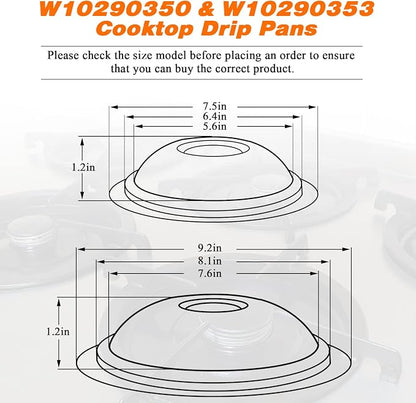 W10290350 W10290353 Porcelain Burner Drip Pan Bowls by Blutoget - Fit for Whirlpool Electric Range Stove Pans- 2 Pack 8-Inch and 2 Pack 6-Inch Pans(Black Porcelain),W10288051 Electric Stove Drip Pans