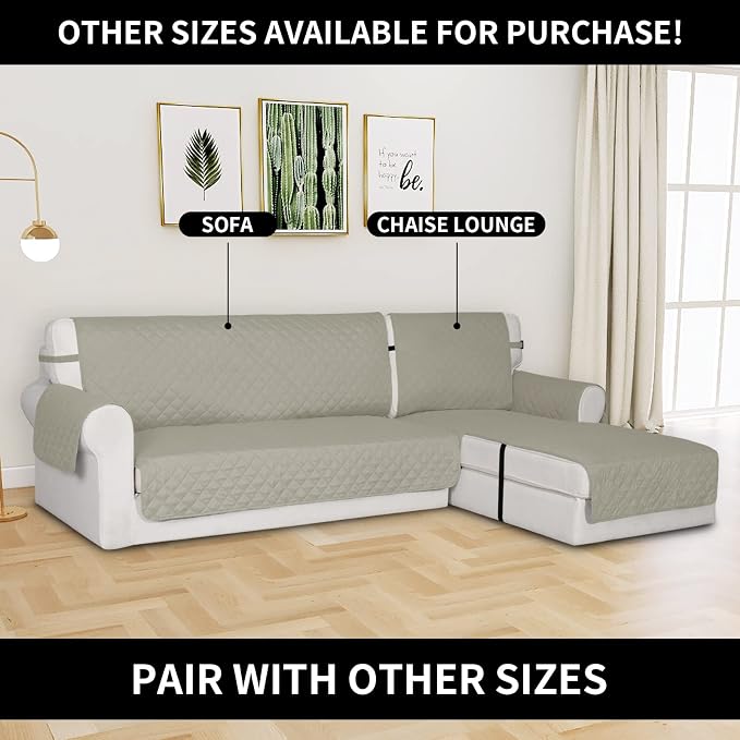 Easy-Going Reversible Couch Cover, Chaise Lounge, Beige/Beige | Machine Washable Slipcover For Dogs, Water Resistant Furniture Mat For Living Room, Non-Slip Sofa Cover, Pet Friendly