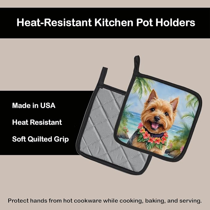 Caroline's Treasures Norwich Terrier Luau Pair of Pot Holders Kitchen Heat Resistant Pot Holders Sets Oven Hot Pads for Cooking Baking BBQ, 7 1/2 x 7 1/2