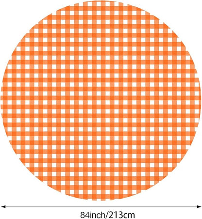 Disposable Checkered Tablecloth Round Plastic Buffalo Plaid Table Cloth 84'' Gingham Tablecover for Picnic Camping BBQ Graduation Party (Multicolor,12 Pieces)