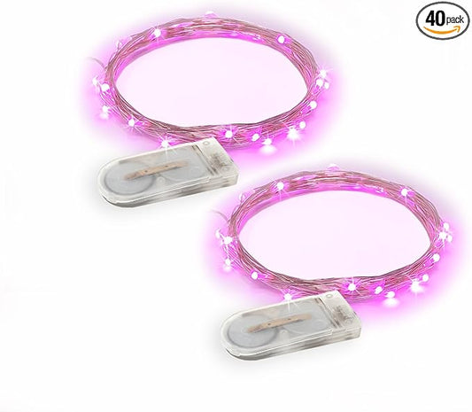 2-Pack 20 LED Wire Twinkle Fairy Lights, Battery Powered, Waterproof — Christmas, Holidays, Wedding, Party — Bedroom, Living Room — 6.5 Ft, Pink, Indoor & Outdoor