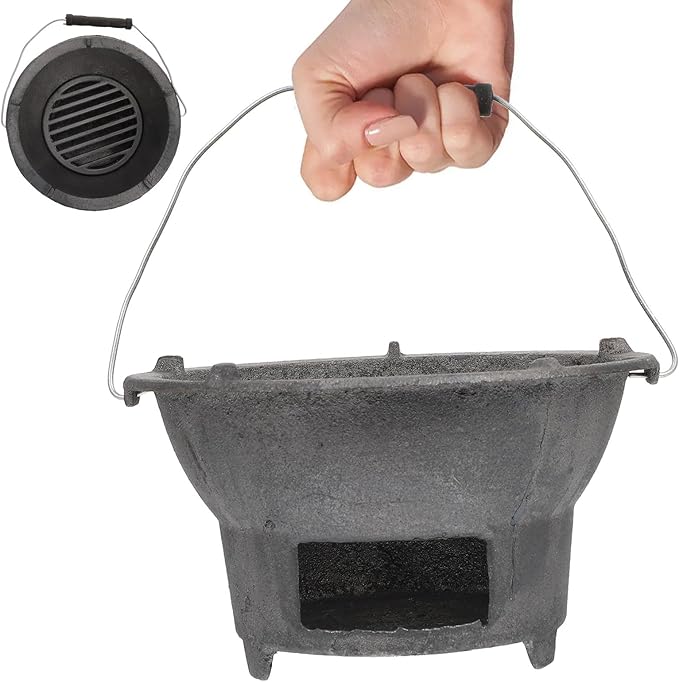 Outdoor Barbecue Stove Portable Charcoal Grill Cast Iron 20cm Compact Camping Barbecue Tool for Outdoor Cooking Assorted Style Assorted style
