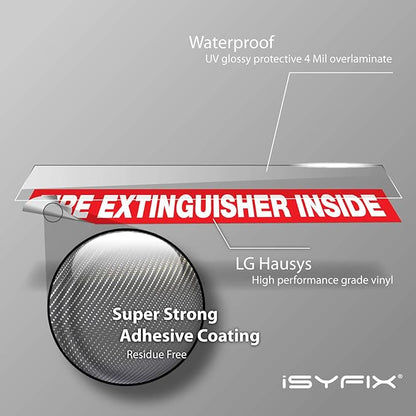 iSYFIX Fire Extinguisher Inside Sticker Sign – 5 Pack 9x1.7 Inch – Self-Adhesive Vinyl Decals, Laminated for UV, Weather, Scratch, Fade Resistance, for Cars, Trucks, Trailers, Rv's and Vehicles