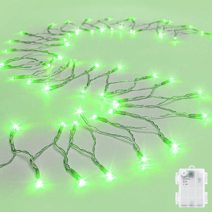 cshare String Lights Outdoor Waterproof 9.8ft 30 LED, Green Battery Operated Halloween Lights with Timer Clear Wire for Indoor & Outdoor Christmas Halloween St.Patric Decorations Garland Party Garden